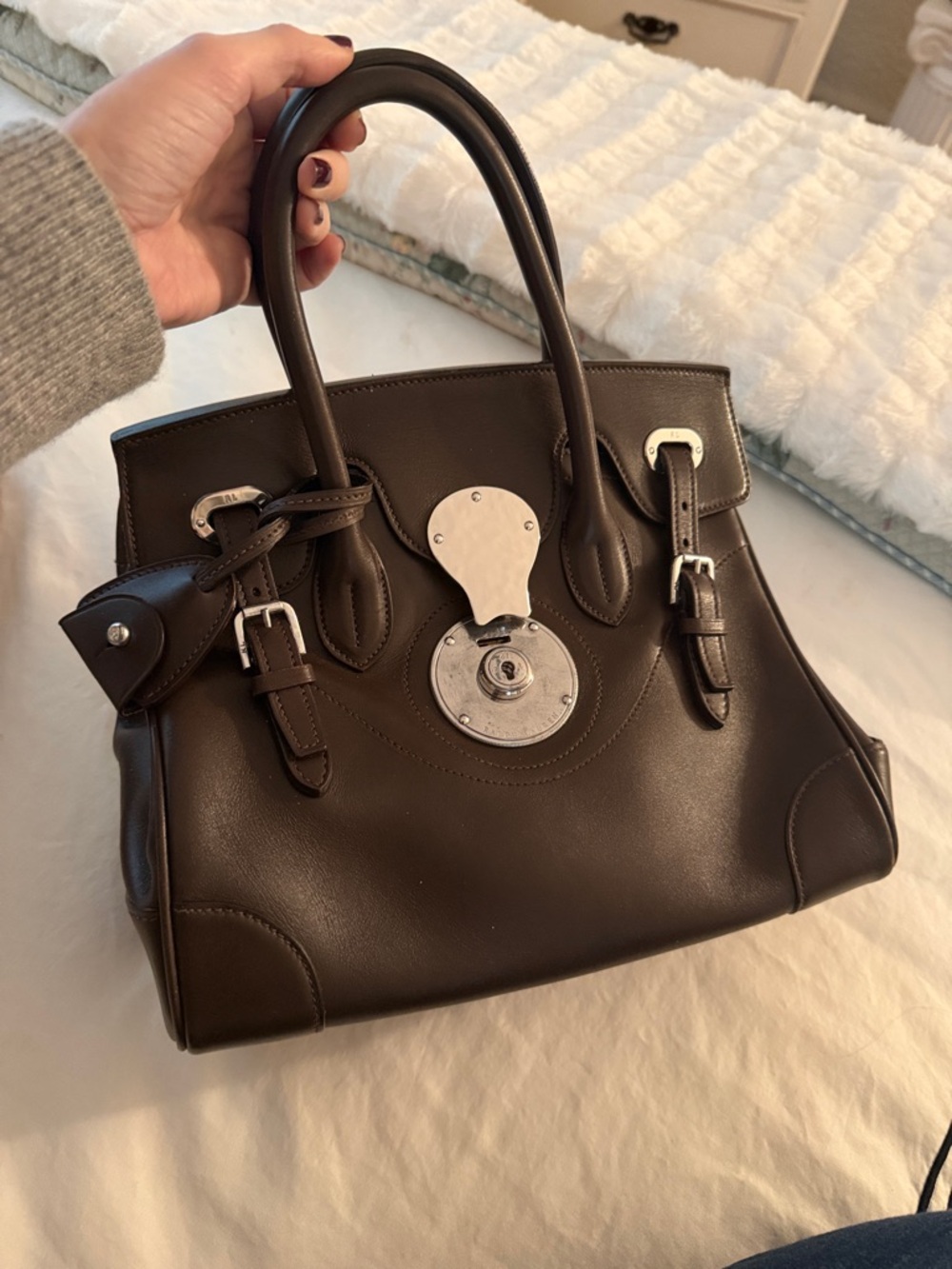 Authentic Ralph Lauren Small Ricky Brown Leather Handbag